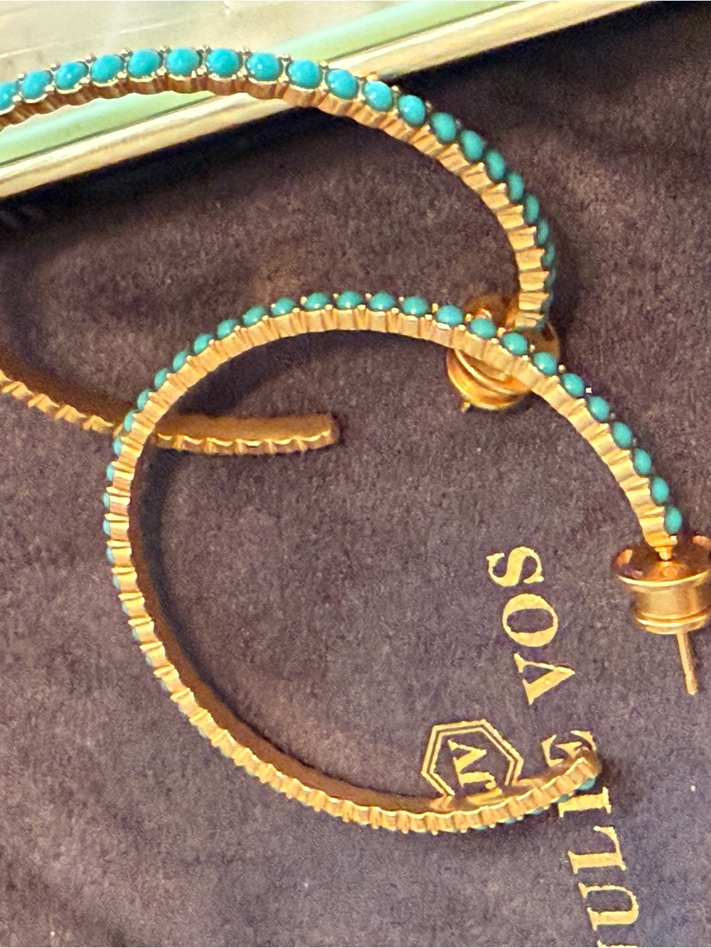 New in Box Julie Vos Juliette Large Hold Turquoise Blue Hoop Earrings - Picture 11 of 14
